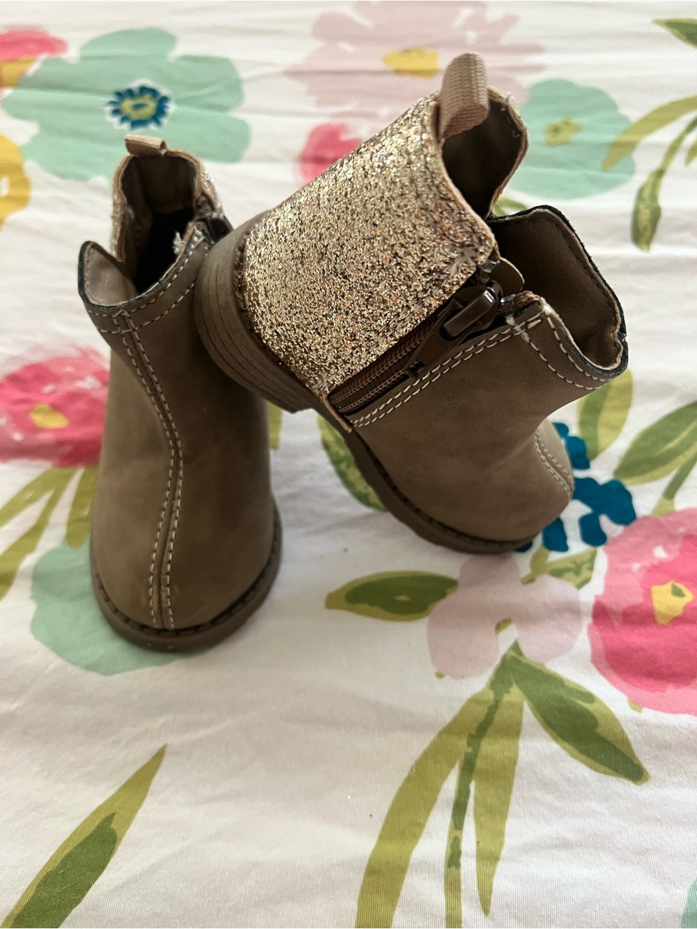 Toddler Taupe Ankle Boots with Glitter Panel - Unbranded
